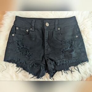 American Eagle Hi-Rise Festival Black Distress Cut Off Shorts Denim
